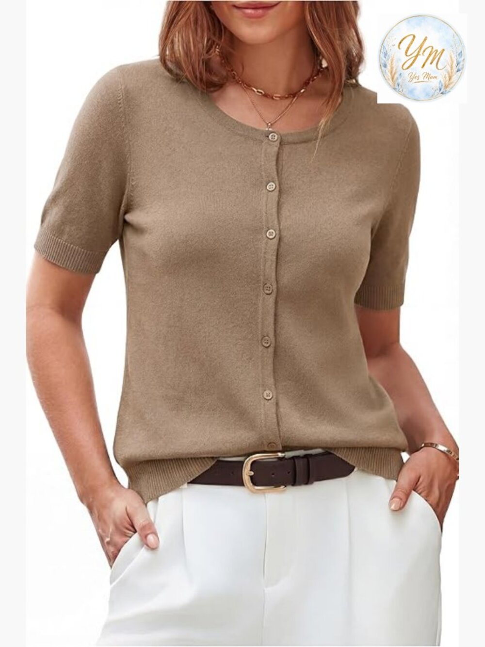 Women's Cropped Short Sleeve Wool Blend Cardigan Lightweight Business Casual